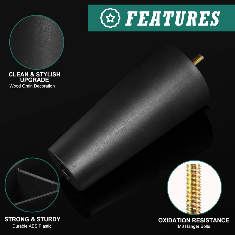 Masendelk 5-3/8 inch Plastic Furniture Legs, Round Tapered Table Legs Black Sofa Legs Replacement Legs with M8 Hanger Bolts for Couch Table Sofa, Pack of 4 - Image 2